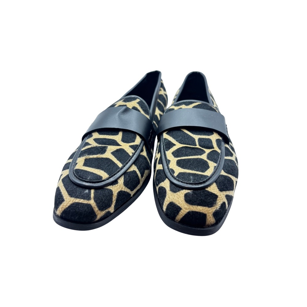 Artisan Giraffe Print Calf Hair Penny Loafers Size 40 US 9 Black Leather Flats